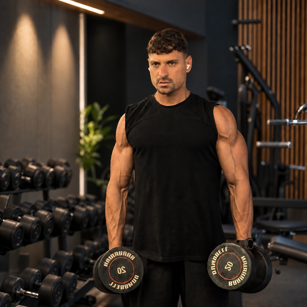 Alessandro Di Rosa con manubri durante un allenamento in palestra