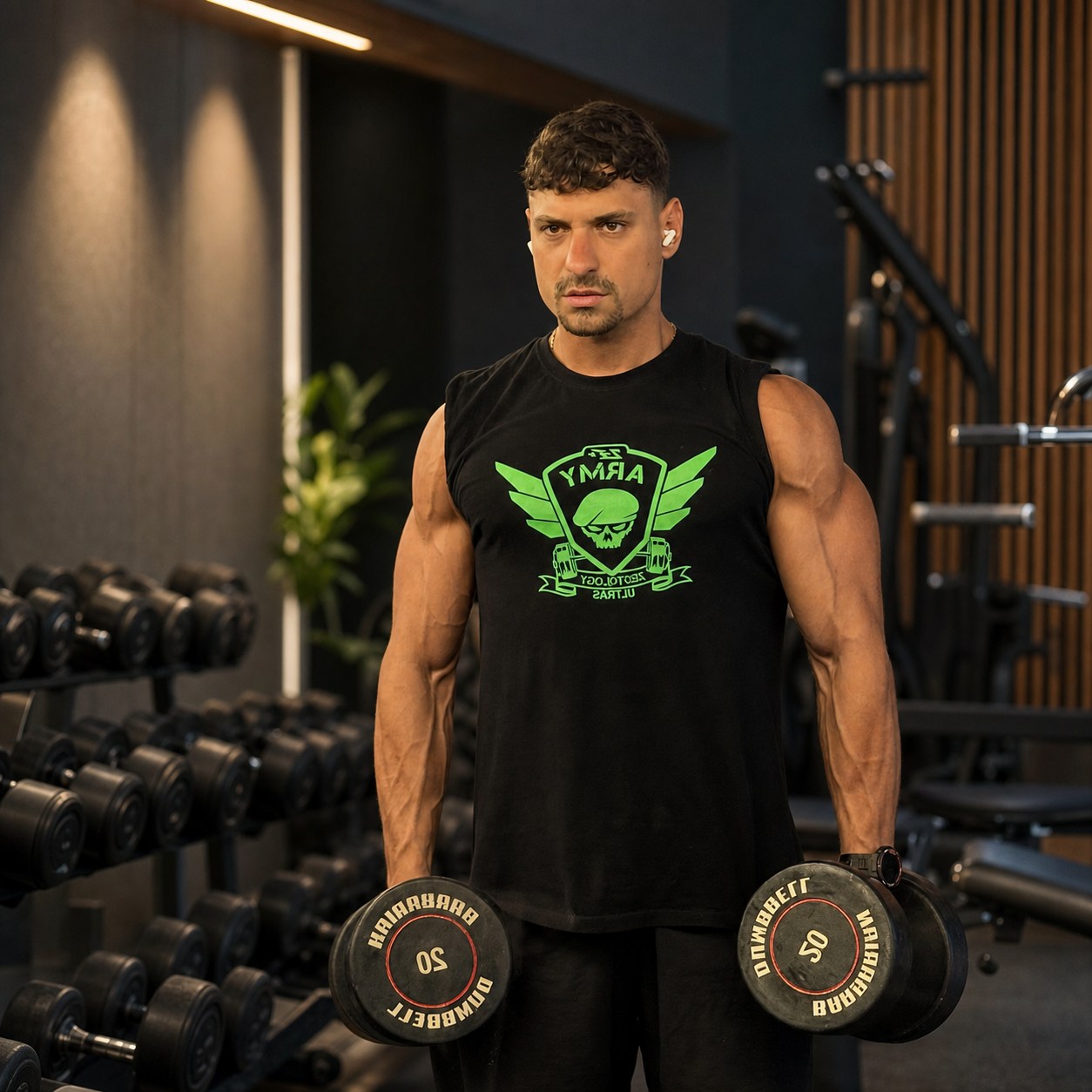 Alessandro Di Rosa con manubri durante un allenamento in palestra